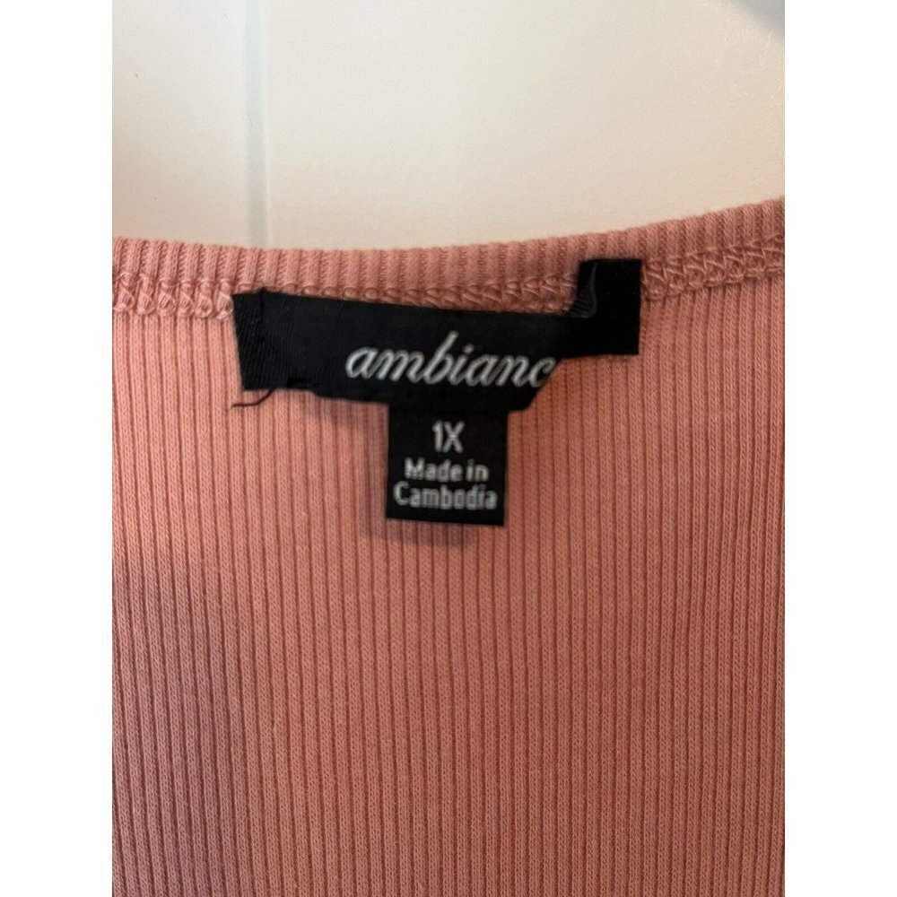Ambiance Plus Size 1X Tank Top Blush Ribbed Knit Cotton - Picture 6 of 8